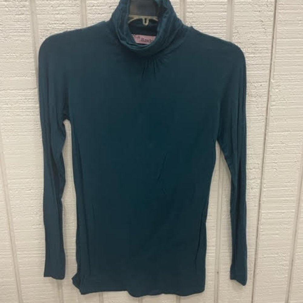 Rose Bud Gathered Neckline LS Dark TealTop